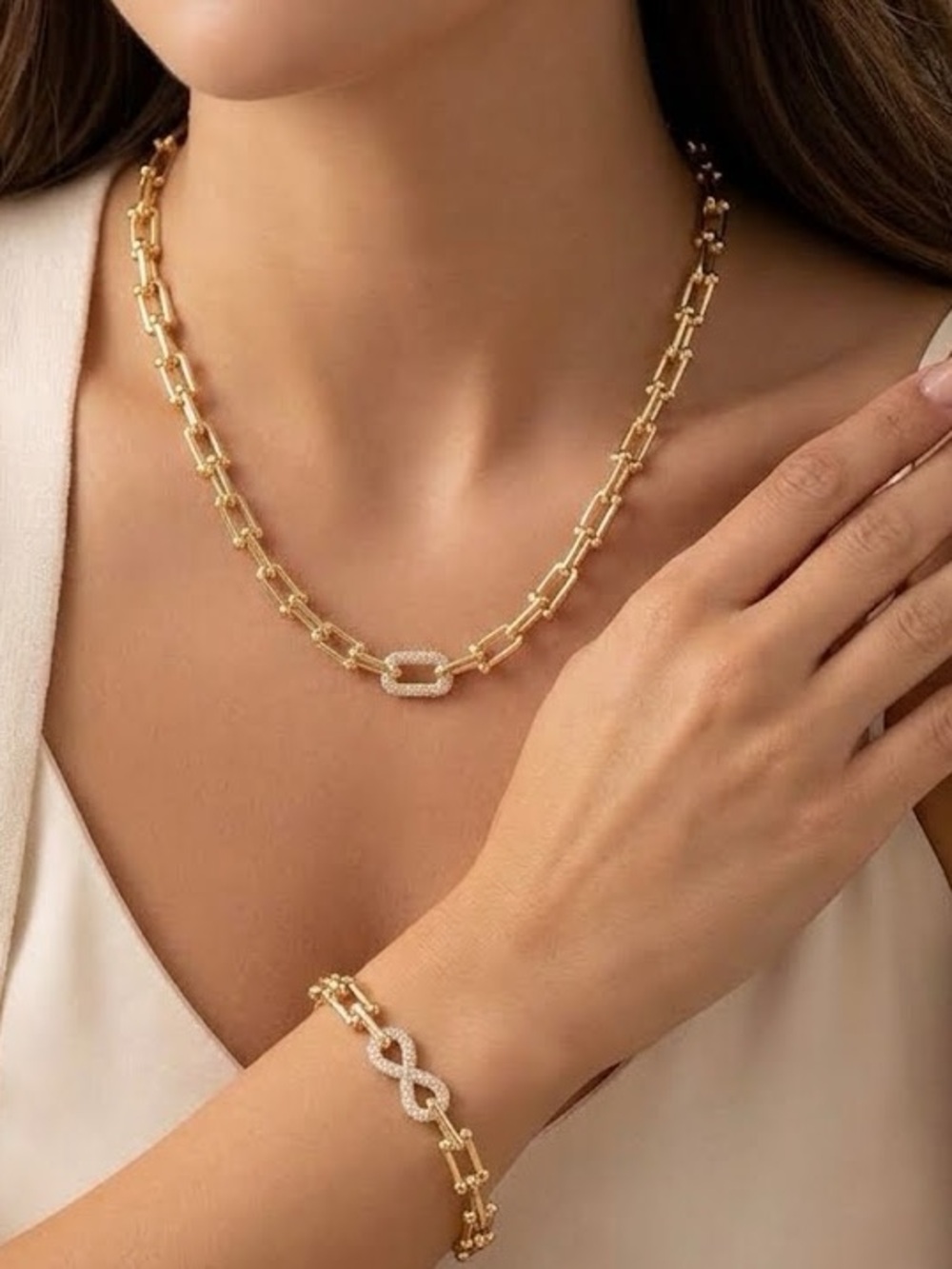 New 14K Gold Filled Hardware Link Set (Necklace & Bracelet)